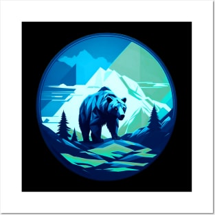 Geometric Bear In Ice Capped Mountains Posters and Art